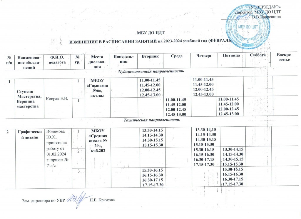 Изменение в расписании февраль